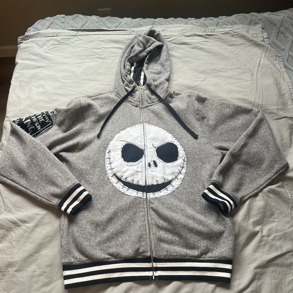 Disney Jack Skellington The‎ Nightmare Before Christmas Zip Up Hoodie Grey Small